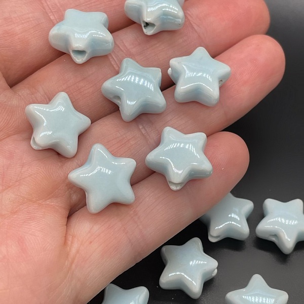 14 мм Бусина звезда, керамика цвет голубой 