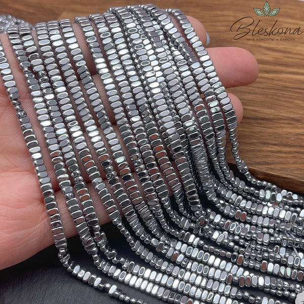 2*4 мм Гематин плоский прямоугольник, темное серебро, имитация