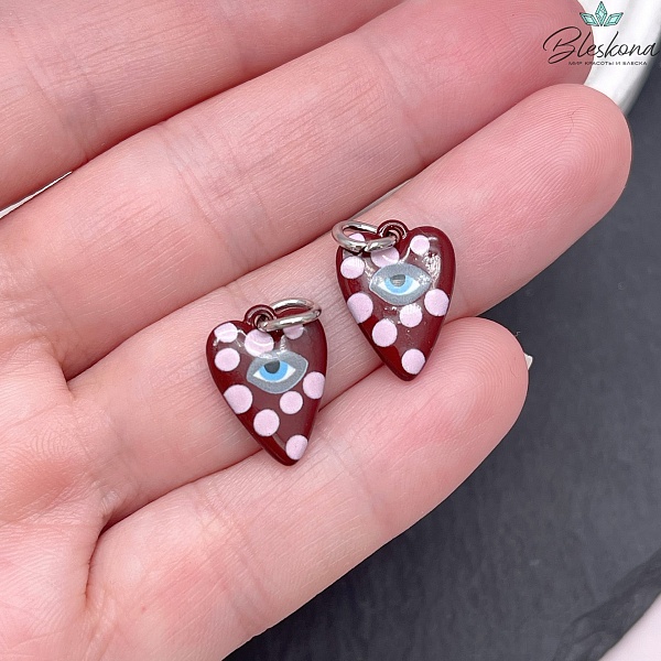 15,5*10 мм, Цвет серебро, Подвеска сердце бордо глаз эмаль