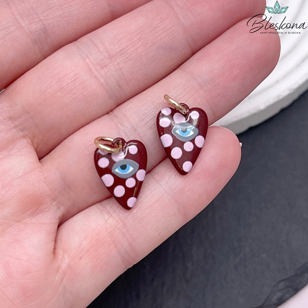 15,5*10 мм, Цвет золото, Подвеска сердце бордо глаз эмаль