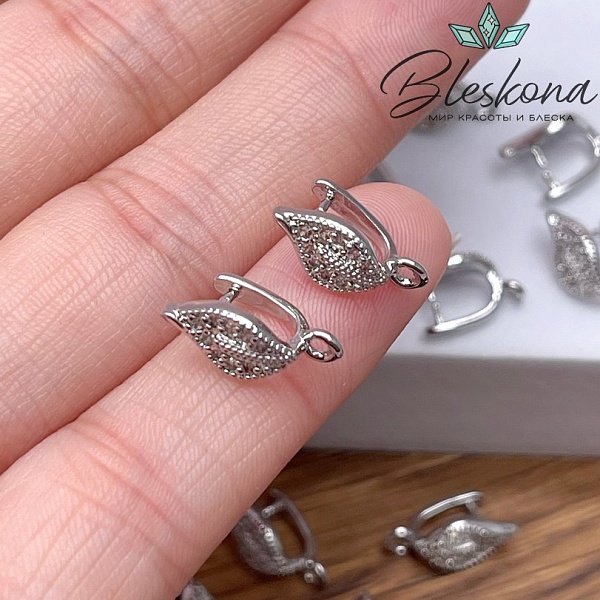 13,5*6,2 мм Цвет серебро, Бейл Зажимной лист большой цирконы