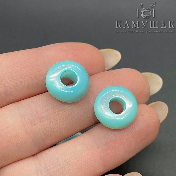 Подвеска перламутр бублик голубой 14 мм 