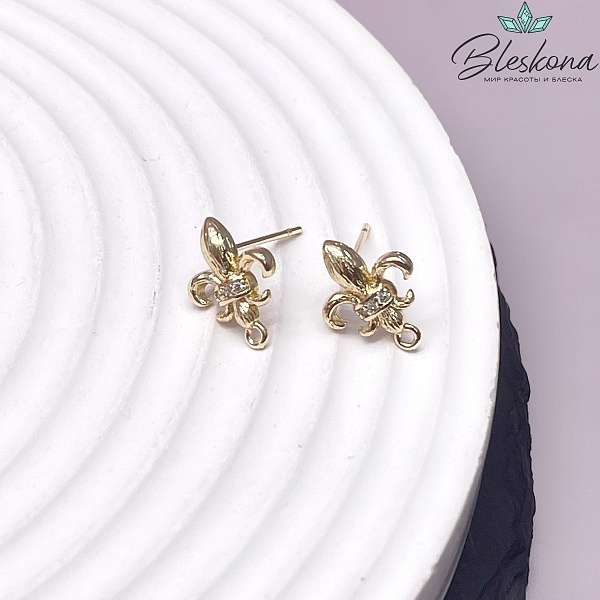 13*10 мм Цвет золото, Пусеты Королевская лилия цирконы