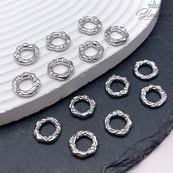 12 мм Цвет серебро, Подвеска кольцо фриформ мятое