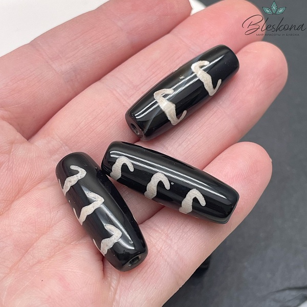 Бусина Дзи 5 летучих мышей черно-белый бочонок 30*11 мм