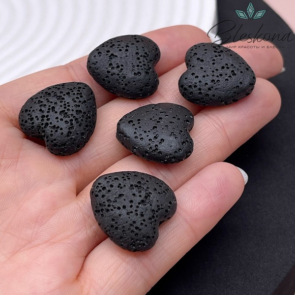 Бусина сердце Лава Вулканическая черное 20*19 мм
