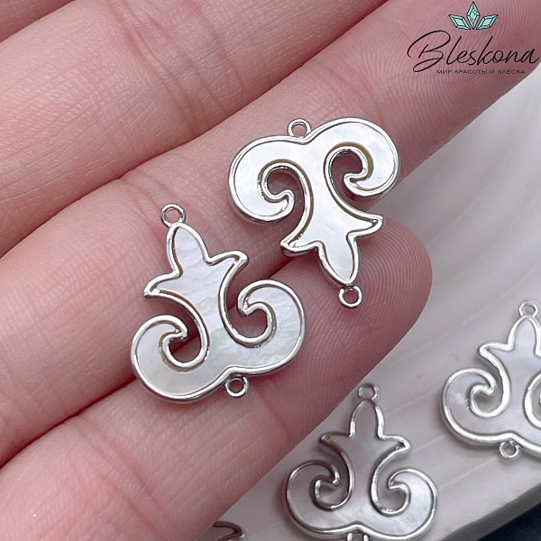 18*16 мм Цвет серебро, Коннектор перламутр Этно №24