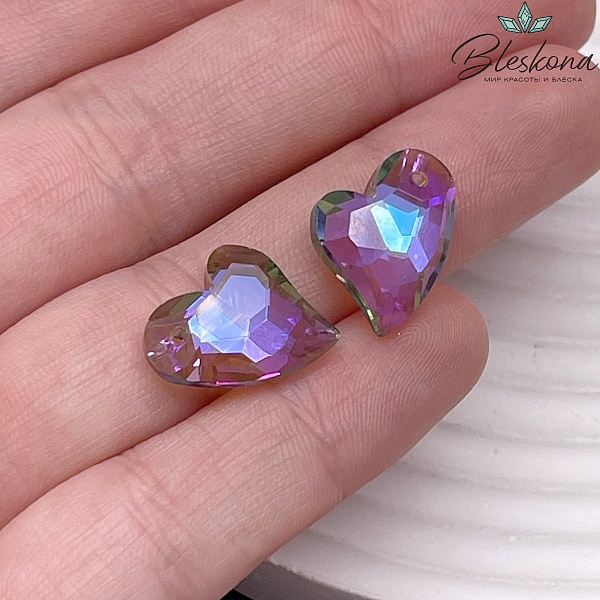 16,5*14 мм, Подвеска сердце стекло белое с переливом (Paradise Shine) уп. 2 шт