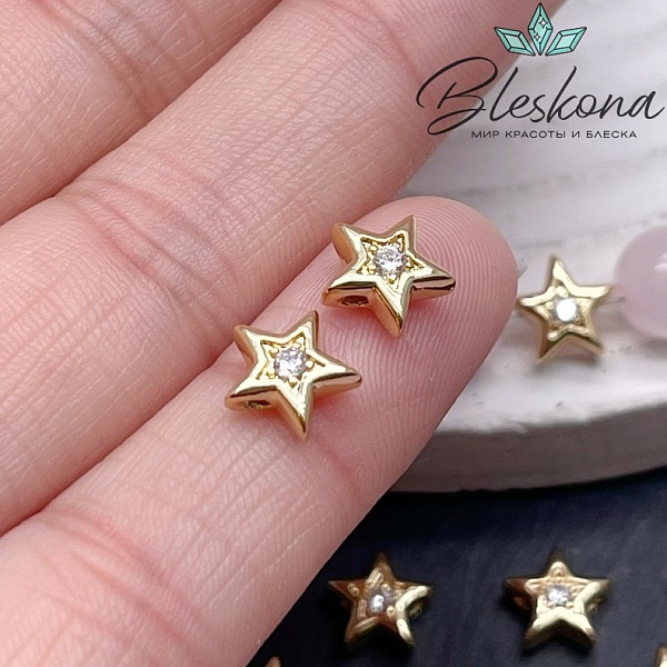 8мм,Цвет золото,Бусина звезда циркон 