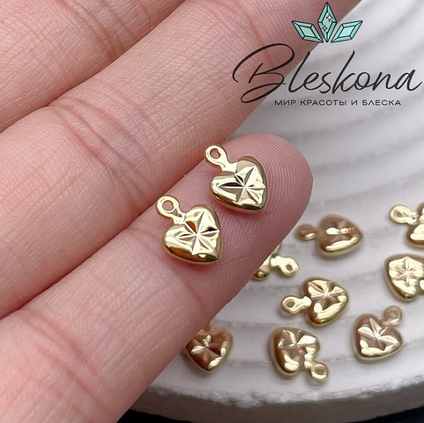 8,8*6,5 мм Цвет золото, Подвеска Сердце мини цветок
