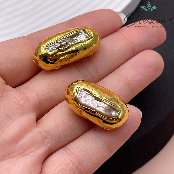 27*14 мм Цвет золото, Бусина  Жемчуг овал  хамелеон