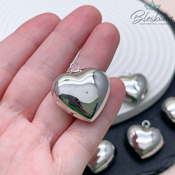 27*25 мм Цвет серебро, Подвеска Сердце объемное крупное