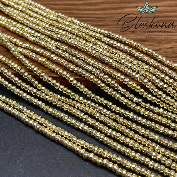 3*2мм Гематин имитация, светлое золото, рондель огранка