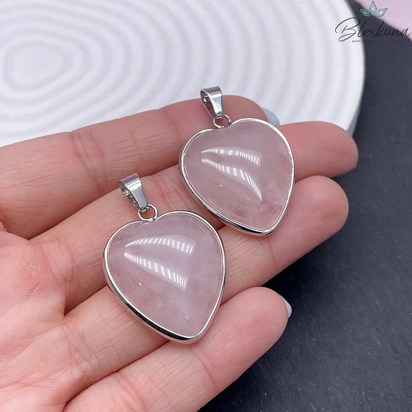 25*24 мм Цвет серебро, Подвеска Сердце Розовый кварц