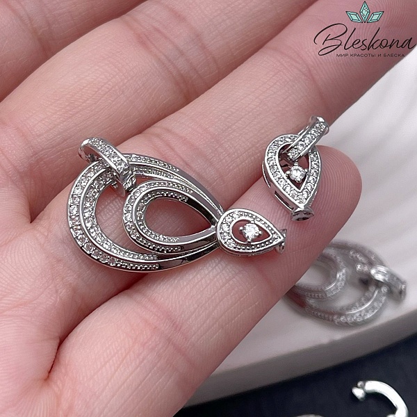 30*15 мм Цвет серебро, Замок Капля с бейлом цирконы 