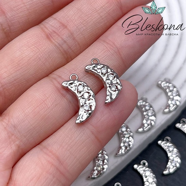16*8,5 мм Цвет серебро, Подвеска полумесяц с цирконами