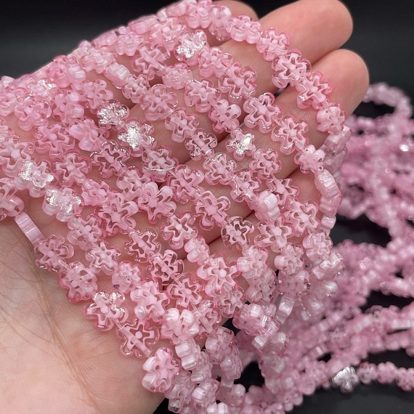 Муранское стекло розовое цветок   8 мм