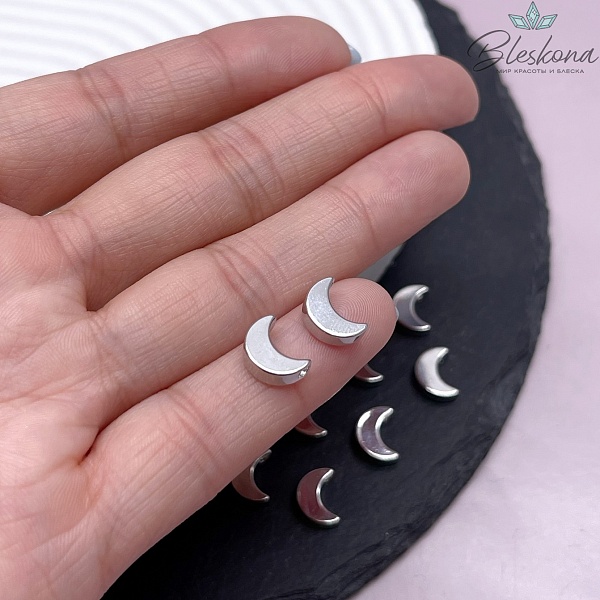 9*7мм,  Цвет серебро, Подвеска Луна, гладкая 