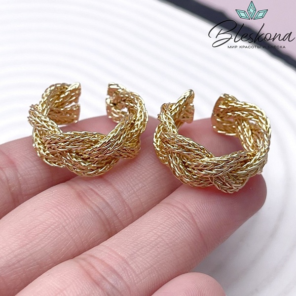 23,5 мм Цвет золото, Кольцо безразмерное косичка