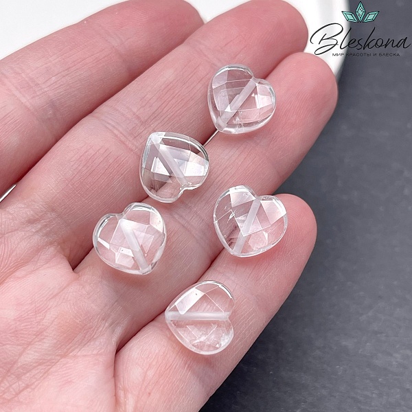 Горный хрусталь сердце, огранка 12 мм сет 5шт
