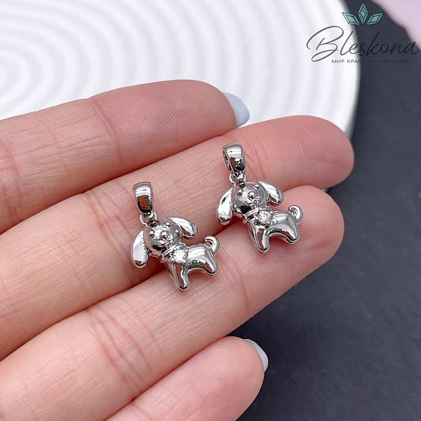 14,5*13,5 мм Цвет серебро, Подвеска собачка с цирконом