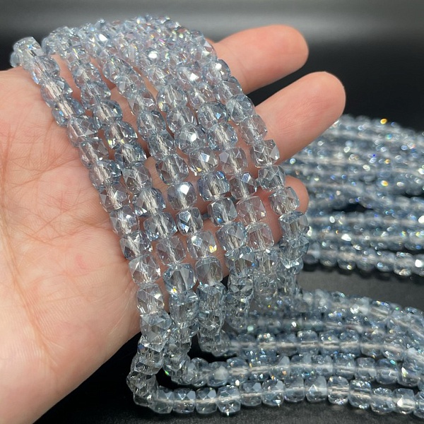 6.5 мм Стекло Lux, куб огранка, цвет серо- голубой