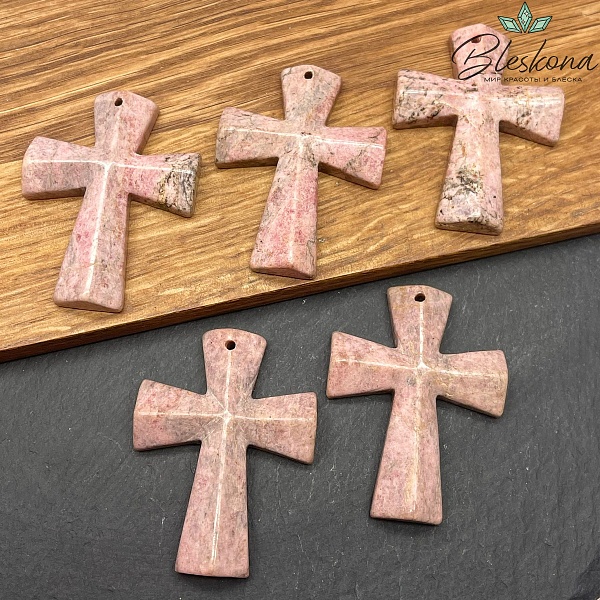 Подвеска крест Родонит 47*36 мм