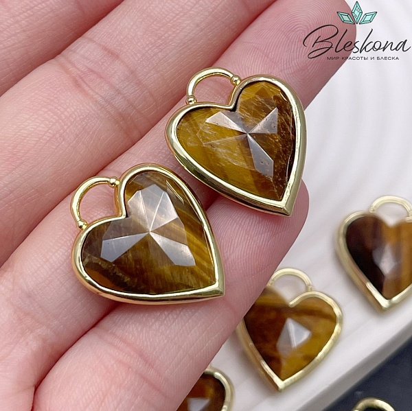 23,5*19 мм, Цвет золото, Подвеска Сердце Тигровый глаз огранка