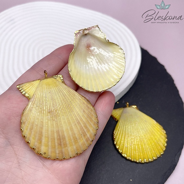 (48-50)*(42-47) мм, Цвет золото, Подвеска Тихоокеанский ситцевый гребешок желтый