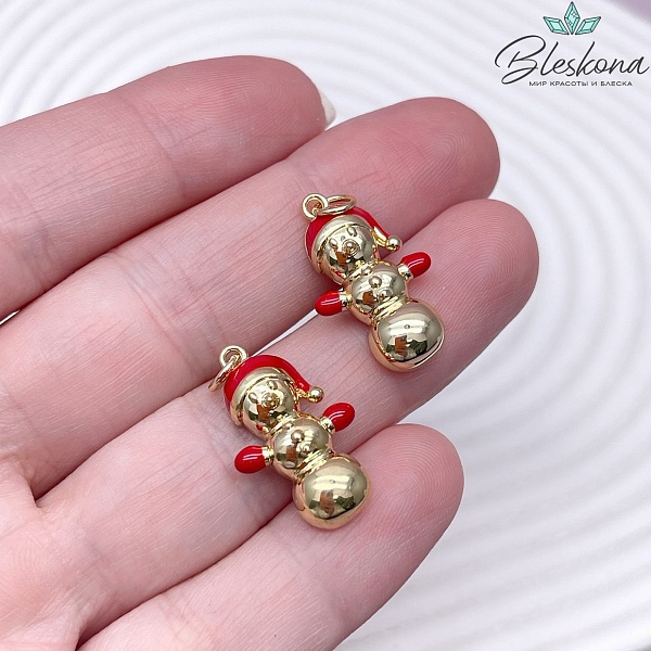 22*13 мм Цвет золото, Подвеска снеговик эмаль 