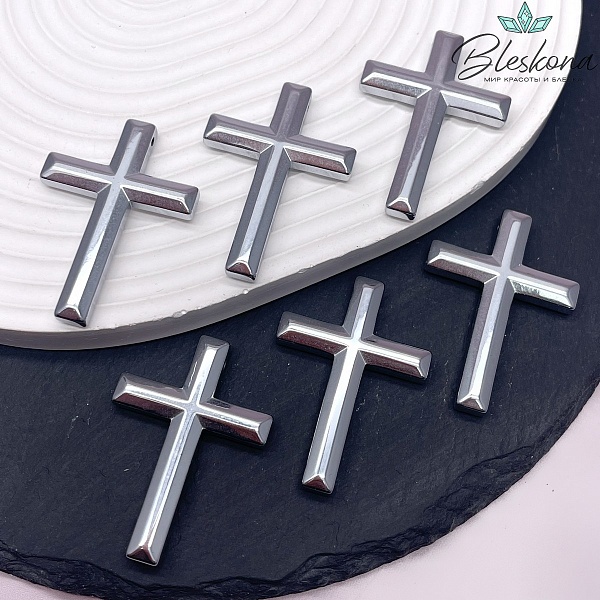 Подвеска крест Гематин, цвет темное серебро 42*30 мм