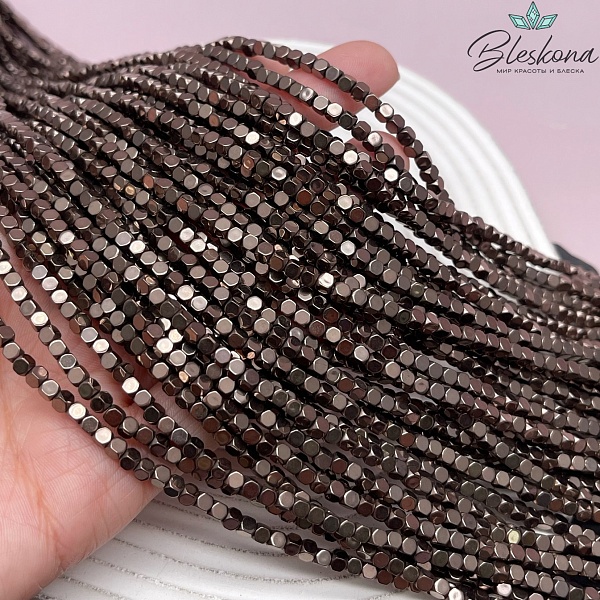 3 мм Гематин имитация, цвет коричневый №1 (шоколадный) куб огранка