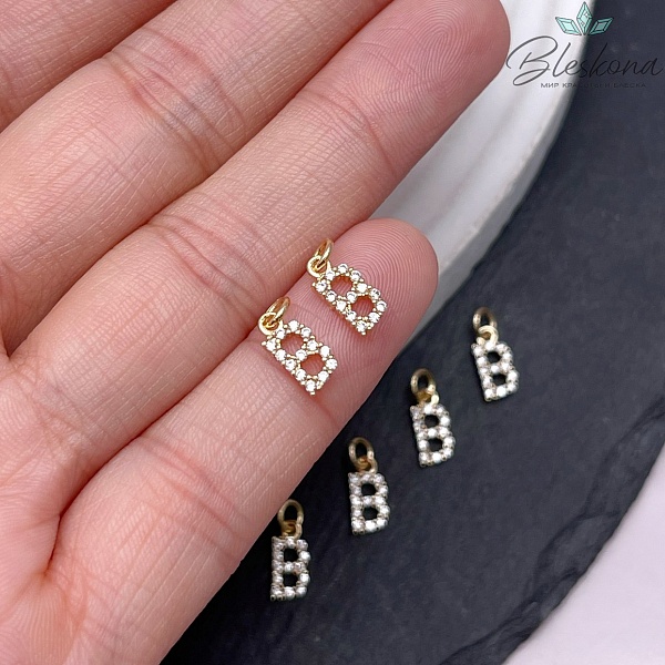 8,6 мм Цвет золото, Буква В цирконы 