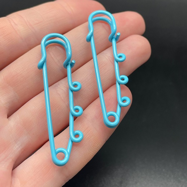 5 см , Основа булавка 3 колечка голубая эмаль