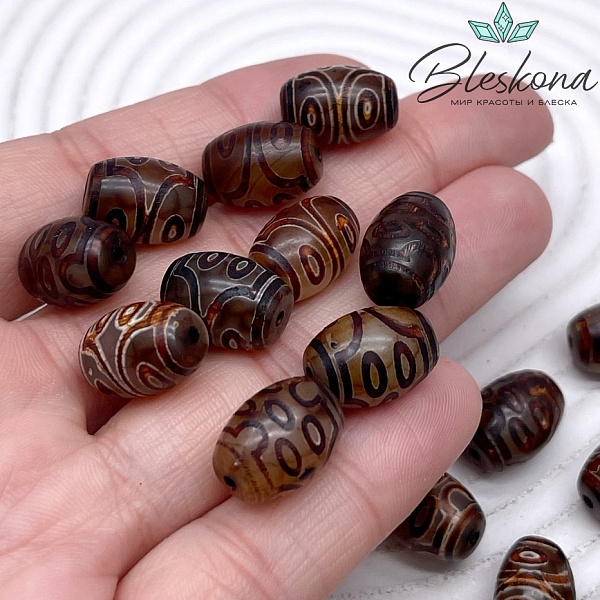 Бусина Дзи 7 глаз серо-коричневый бочонок 10*14 мм