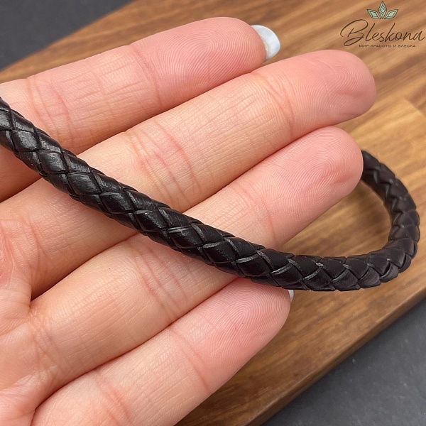 Шнур для браслетов из натуральной кожи черный 6 мм