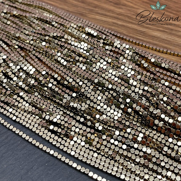 2 мм Гематин имитация, цвет темное золото, куб огранка