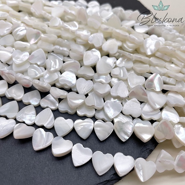 Перламутр сердце отверстие поперек белое 10 мм