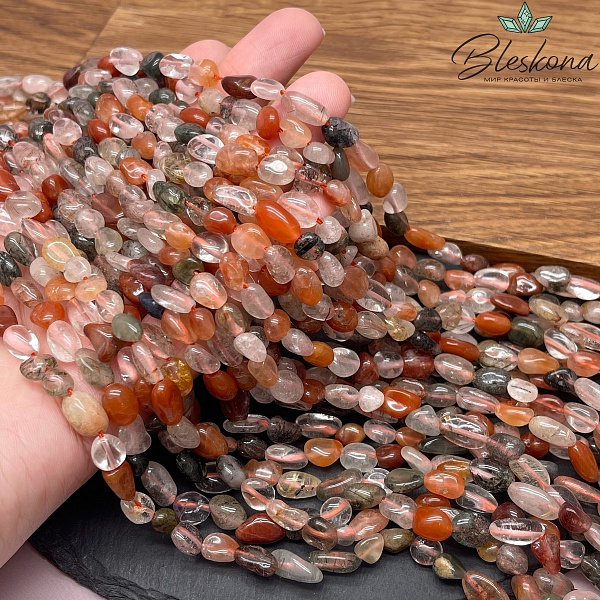 Микс Рутиловых кварцев галтовка (6-10)*(4-6) мм