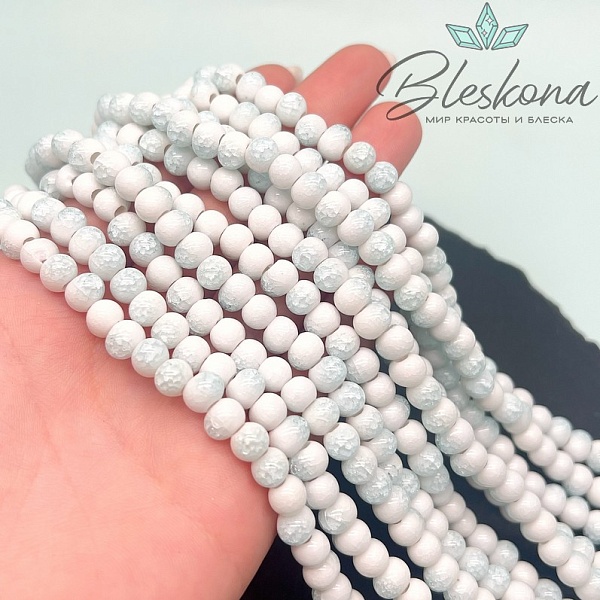 7*5 мм Бусины фриформ бело- голубые