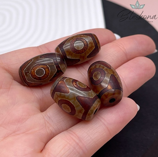 Бусина Дзи 3 глаза серо-коричневый бочонок 22*15 мм