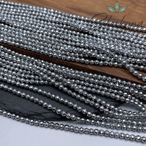 4 мм Гематин имитация огранка, цвет темное серебро