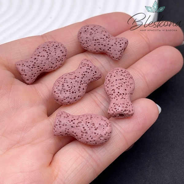 Бусина рыбка Лава Вулканическая розовая 22*12 мм