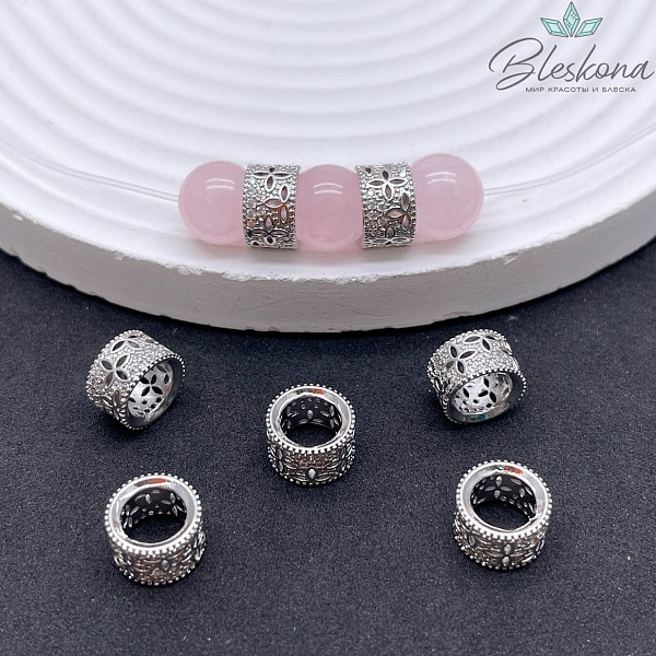 10*6,5 мм Цвет серебро, Бусина-разделитель цирконы