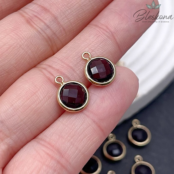 9 мм, Подвеска круг фиолетовый , цвет золото