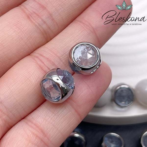 10 мм Цвет серебро, Бусина шар серо-голубое стекло