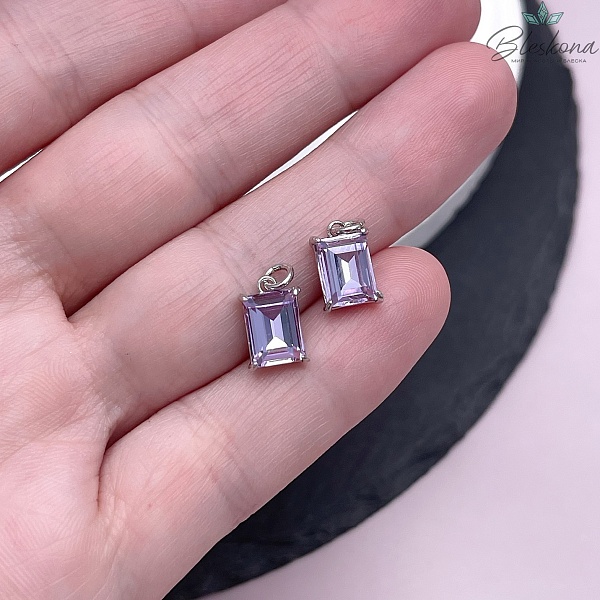 8*5 мм, Цвет серебро, Подвеска прямоугольник фиолетовый циркон