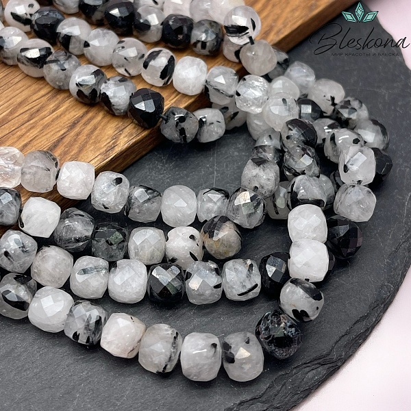 8,5*8,5 мм Кварц Рутиловый Турмалиновый куб (огранка)