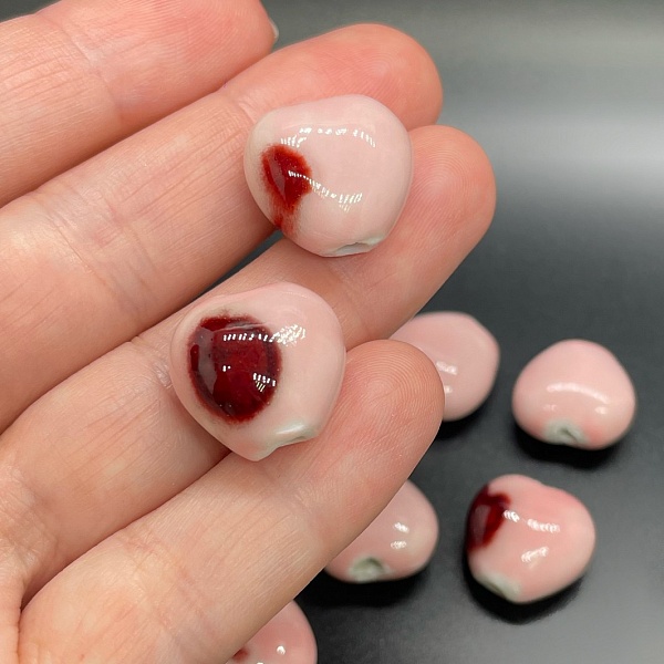 17 мм Бусина сердце, керамика цвет розовый рисунок