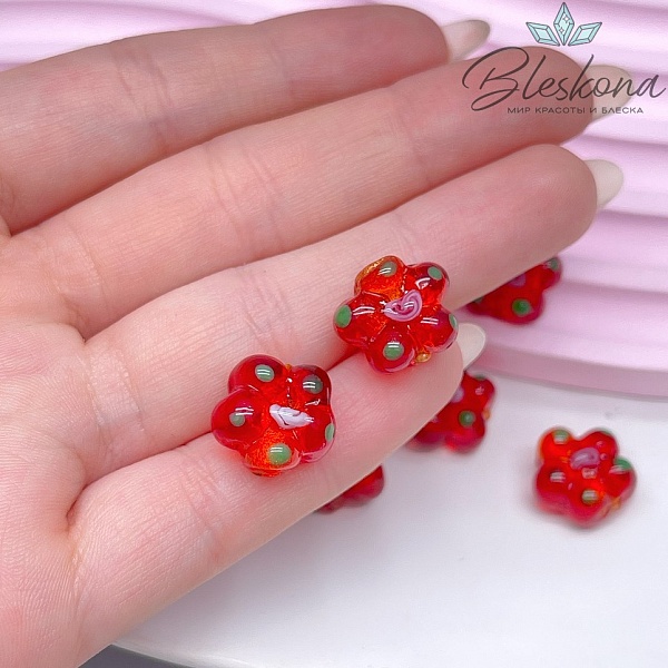 14,5 мм Бусина цветок красный золото